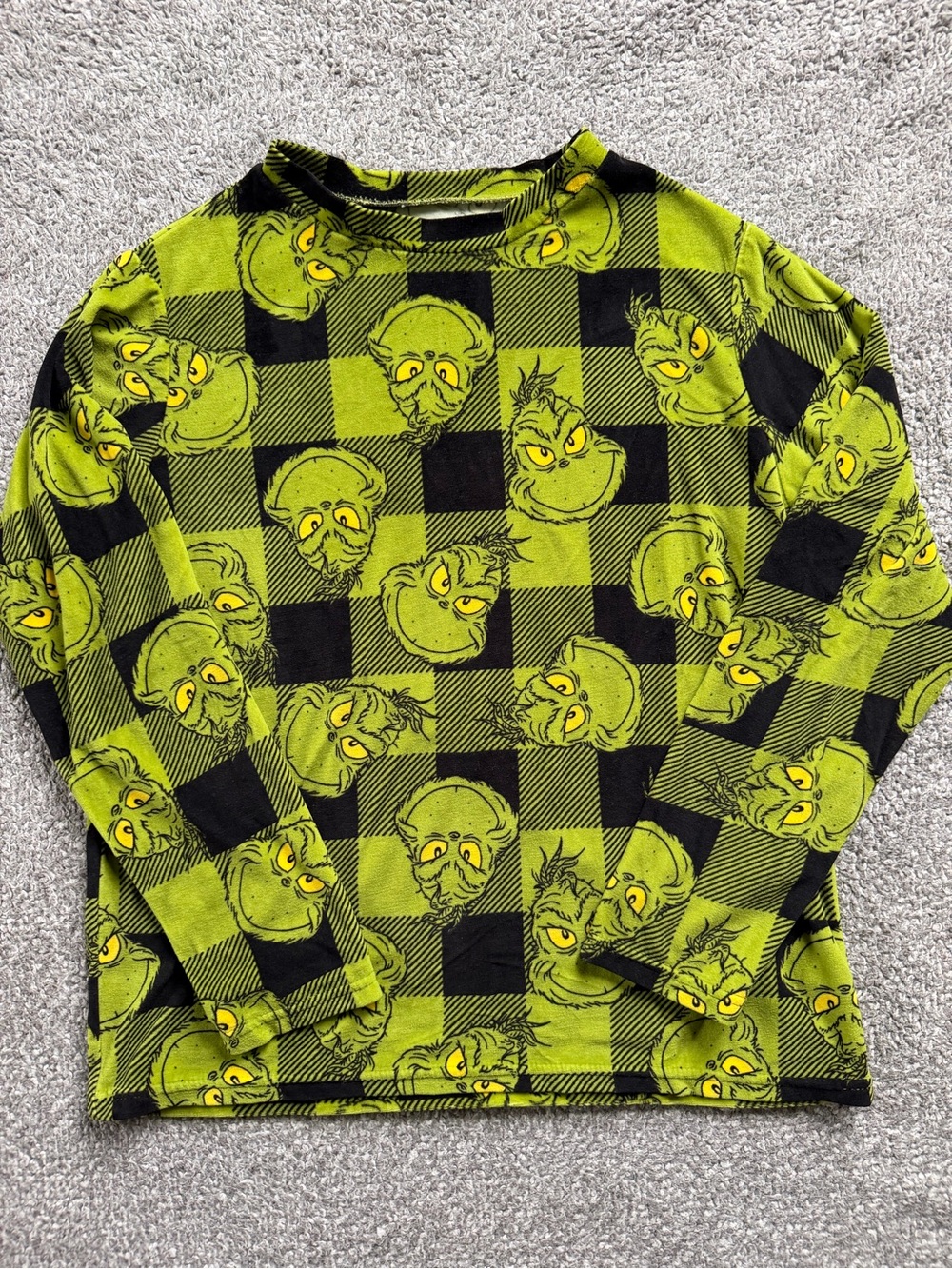 Green & Black Grinch Plaid Long Sleeve PJ Top